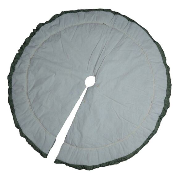 Vtg Handmade Santa Quilt Christmas Tree Skirt 44" Ruffled Cottagecore Country - Picture 3 of 8